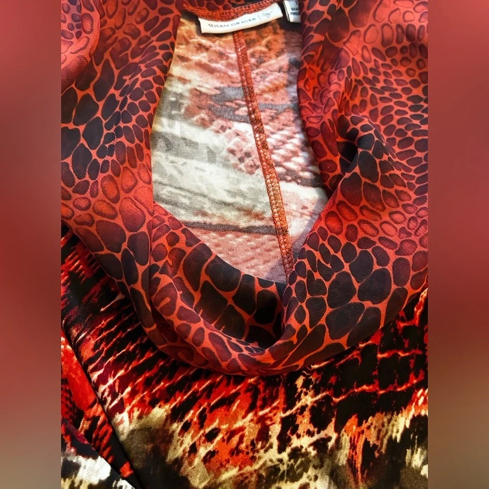 NWOT Susan Graver Red Animal Print Cowl Neck Tunic Top 1X - Picture 6 of 8